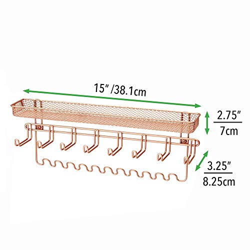 mDesign - Organizador para accesorios, de pared; guarda alhajas, collares, aros, pulseras, relojes pulsera - Oro Rosado