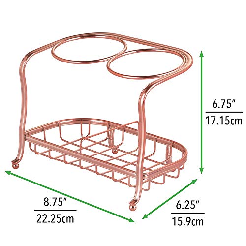 mDesign Soporte para secador de pelo o rizador – Cesta de rejilla para productos de peluquería – Soporte para plancha de pelo y cepillos fabricado con metal – rosa dorado