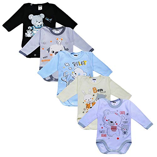 MEA BABY - Body unisex de manga larga para bebé, 100% algodón, pack de 5, manga larga para bebé, con estampado, manga larga para niña, manga larga para bebé Jungen 2 62 cm