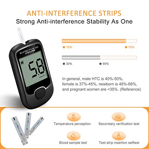 Medidor de glucosa en sangre, kit de prueba de glucosa en sangre con codefree tiras de prueba de glucosa en sangre x 50 y dispositivo de punción por Exactive EQ Impulse - mg/dL