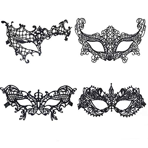 Meimask Lace Mask Lace Masquerade Máscaras Máscara de Ojo Veneciana Mujeres Sexy Eye Mask para Halloween Masquerade Carnival Party Costume Ball (4pcs)