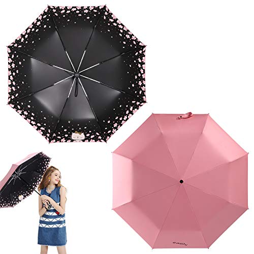 Meiyijia Paraguas Plegable, Mini Paragua,Paraguas Ultraligero,Protección UV, Doble-Uso Paraguas del Sol/Lluvia, Conveniente para Viajes,expandir 96cm