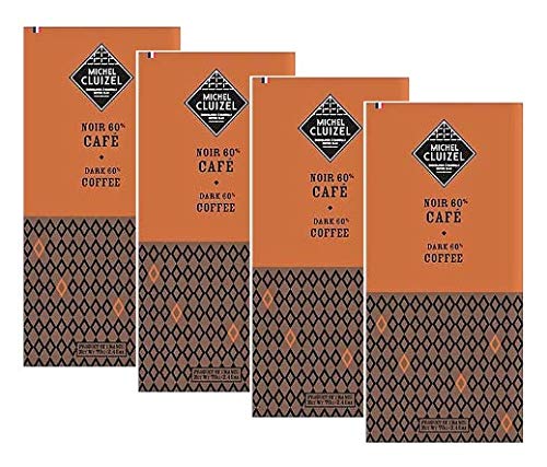 Michel Cluizel Dark Chocolate Bar con Café Cacao 60% Manteca de Cacao Pura Vanilla Bourbon sin Soja y sin Sabor - 4 x 70 Gram