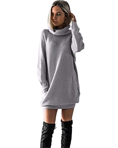 Minetom Mujer Invierno Jerséy Suéter Cuello V Casual Tejido De Punto Vestido De Manga Larga Gris Talla única