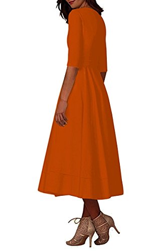 Minetom Mujer Vintage Vestidos Elegante Manga 1/2 Cuello en V Profundo Color Puro Vestir de Cóctel Fiesta Noche Midi Swing Dress Naranja ES 34