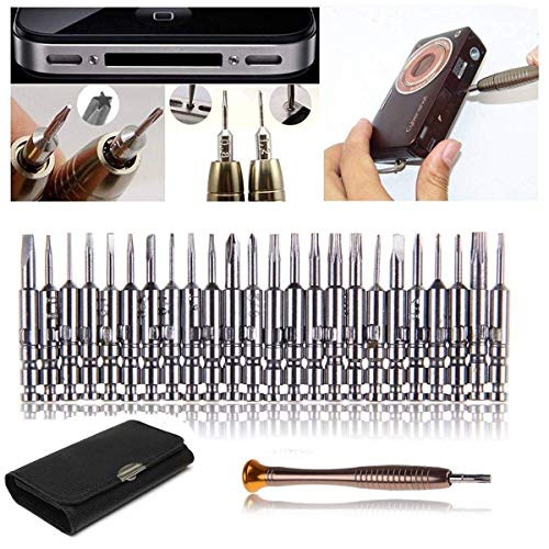 Mini Destornilladores, Juego Destornilladores de Precisión Set 25 en 1 Multiuso Kit de Herramientas de Reparación con Estuche de Cuero para Smartphone, PC, Talleres Electrónicos, Destornillador Gafas