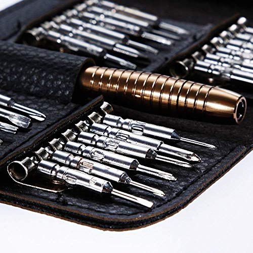 Mini Destornilladores, Juego Destornilladores de Precisión Set 25 en 1 Multiuso Kit de Herramientas de Reparación con Estuche de Cuero para Smartphone, PC, Talleres Electrónicos, Destornillador Gafas