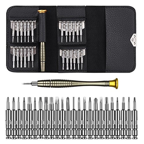 Mini Destornilladores, Juego Destornilladores de Precisión Set 25 en 1 Multiuso Kit de Herramientas de Reparación con Estuche de Cuero para Smartphone, PC, Talleres Electrónicos, Destornillador Gafas