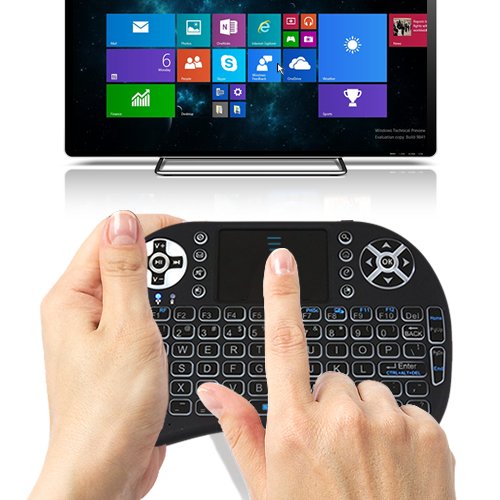 Mini teclado inalámbrico con luz negra Justop con panel táctil y teclas multimedia para TV Android Box HTPC PS3, XBOX360, móviles inteligentes, tablet Mac Linux Windows OS.