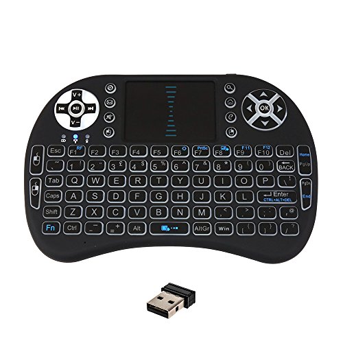 Mini teclado inalámbrico con luz negra Justop con panel táctil y teclas multimedia para TV Android Box HTPC PS3, XBOX360, móviles inteligentes, tablet Mac Linux Windows OS.