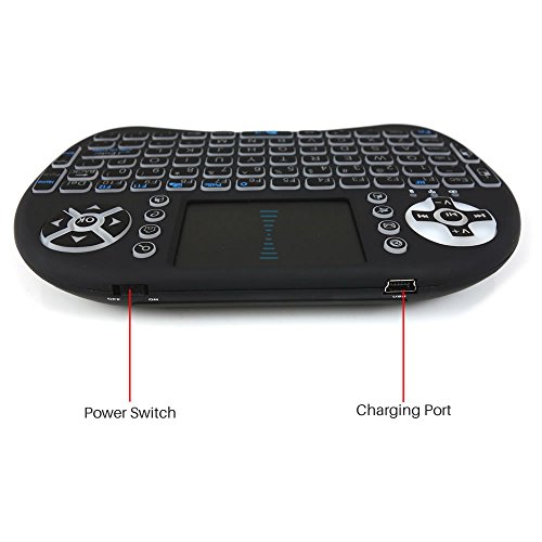 Mini teclado inalámbrico con luz negra Justop con panel táctil y teclas multimedia para TV Android Box HTPC PS3, XBOX360, móviles inteligentes, tablet Mac Linux Windows OS.