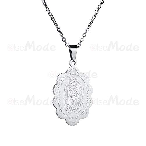 MINTUAN Exfoliante Ovalado Virgen María Collares Pendientes Acero Inoxidable Collar de Cadena de Acero Joyería católica Hombres Mujeres Amuleto Regalos