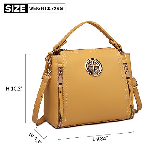 Miss Lulu Marca Mujeres Top Mango Bolsa Pu cuero cruzada bolso elegante bolso bolso pequeño clásico para mujer bolso de hombro (Amarillo)