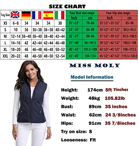 MISS MOLY Chaleco Mujer Ligero Acolchado Chaquetas de Cremallera con Cuello Mao Azul - S