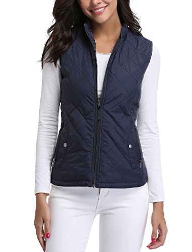 MISS MOLY Chaleco Mujer Ligero Acolchado Chaquetas de Cremallera con Cuello Mao Azul - S