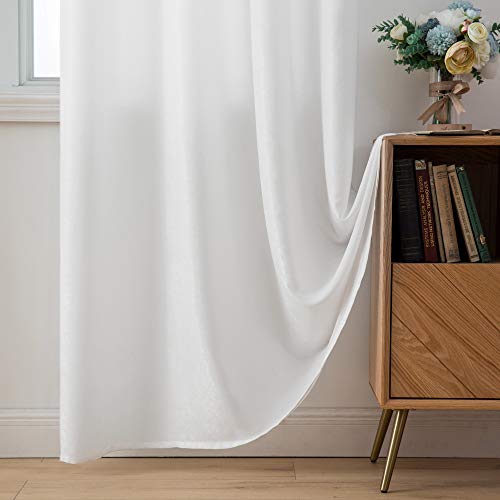 MIULEE 2 Unidades Cortinas Tencel Modernas para Ventana Super Suaves y Cómodas Decorativas para Casa Visillos Semitraslúcidos con 8 Anillas para Habitación Salón Cuarto Dormitorio 140 * 175cm Blanco