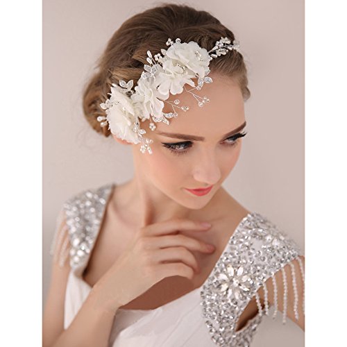 MIYA® 1pieza Mega Glamour pelo maduro con precioso suave tul flores, puntas Lace flores con perla de cristal transparente, Novia Joyas boda juvenil weihe pelo joyas cc12 Talla única