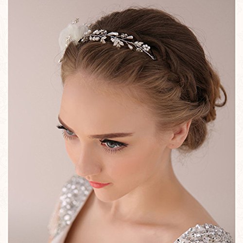 MIYA® 1pieza Mega Glamour pelo maduro con precioso suave tul flores, puntas Lace flores con perla de cristal transparente, Novia Joyas boda juvenil weihe pelo joyas cc12 Talla única