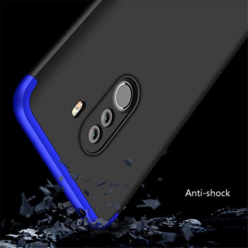 MLOTECH Funda para Xiaomi Pocophone F1, Carcasas + Cristal Templado PC Hard Case 360 Grados Slim Fit Mate Anti-Shock Anti-Rasguño Protectora Cubierta-Azul Negro