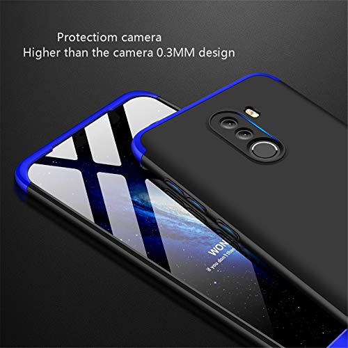 MLOTECH Funda para Xiaomi Pocophone F1, Carcasas + Cristal Templado PC Hard Case 360 Grados Slim Fit Mate Anti-Shock Anti-Rasguño Protectora Cubierta-Azul Negro