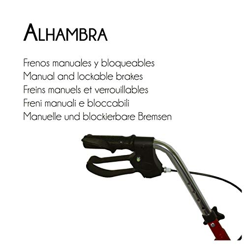 Mobiclinic, Modelo Alhambra, Andador para mayores, minusválidos, adultos o ancianos, de aluminio, ligero, plegable, con asiento y 4 ruedas, Color Granate