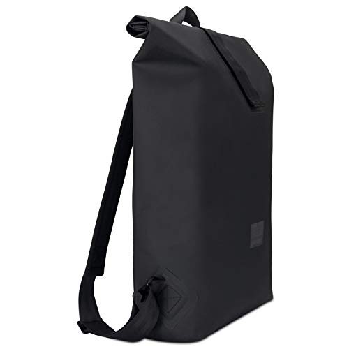 Mochila Roll Top Impermeable Hombre y Mujer Negra - JOHNNY URBAN Alec Morral Desplegable Mensajero Hecho de Lona Waterproof - Bolso de Ciclismo Flexible y con Compartimento Extraíble para Portátil