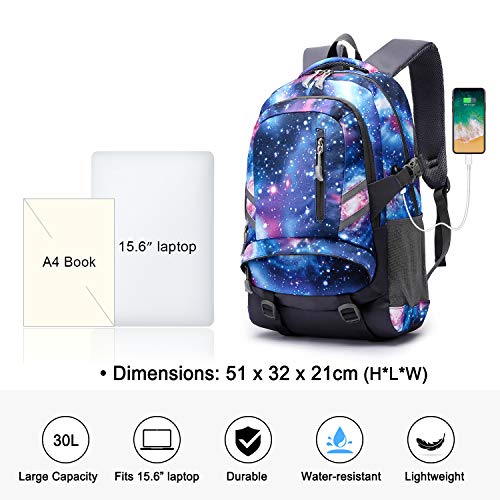 Mochilas Escolares Juveniles, Mochila PortáTil para NiñOs NiñAs se Adapta a 15.6 Pulgadas PortáTil Unisex Ligera 30L Mochila Universitaria con Puerto USB para Mujeres Hombres