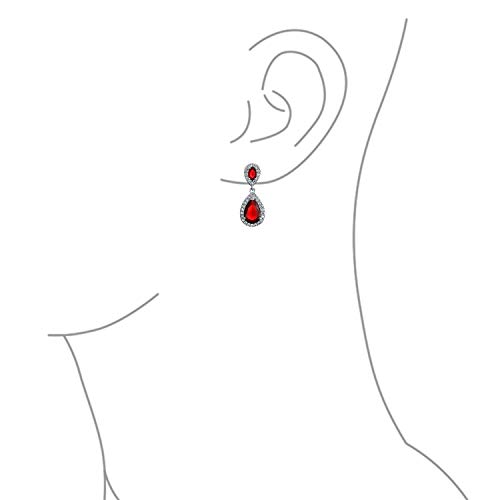 Moda rojo AAA CZ Halo Teardrop gota pendientes para las mujeres para el baile de graduación simulado rubí cúbico plata plateado