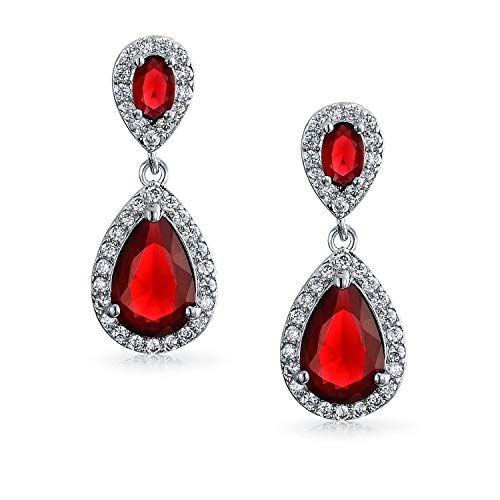 Moda rojo AAA CZ Halo Teardrop gota pendientes para las mujeres para el baile de graduación simulado rubí cúbico plata plateado