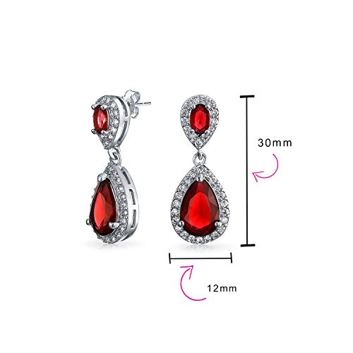 Moda rojo AAA CZ Halo Teardrop gota pendientes para las mujeres para el baile de graduación simulado rubí cúbico plata plateado