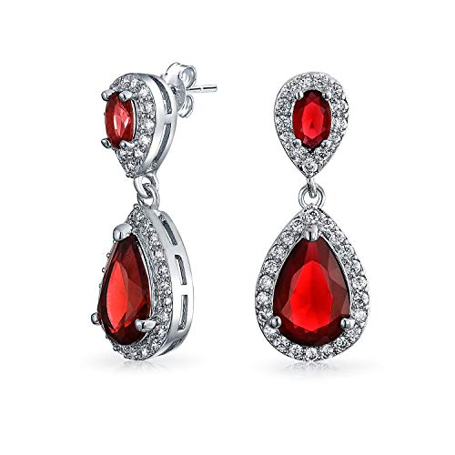 Moda rojo AAA CZ Halo Teardrop gota pendientes para las mujeres para el baile de graduación simulado rubí cúbico plata plateado