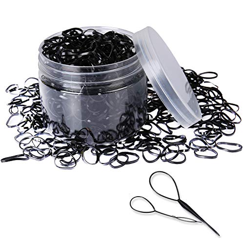 moinkerin 1000 Piezas Gomas Pelo Elástico Banda de Pelo Gomas de Pelo Pequeñas para Cabello de Niños, Trenzas, Peinado de Boda y Más (Negro)