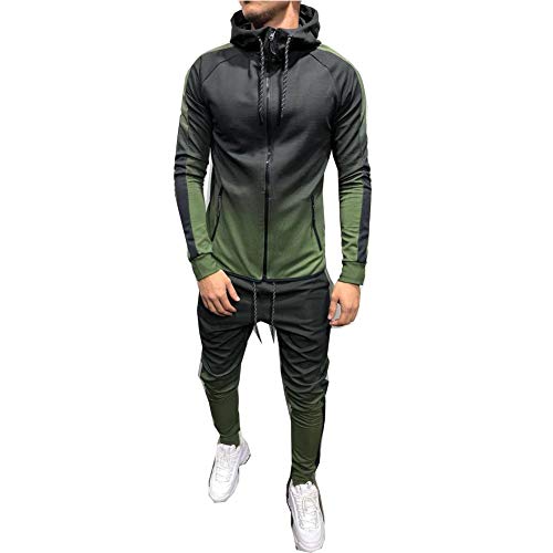 Morbuy Chándal de Otoño Hombres Traje de Deportiva Hombres Sudadera + Pantalones Conjuntos, Costura Hip Hop Deportivos Manga Larga Chandal Entrenamiento Gimnasio (M, Verde)