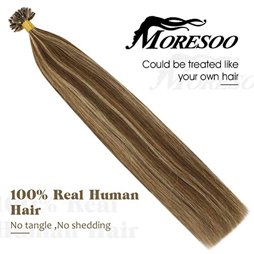 Moresoo 16Pulgadas U Tip Hair Brown/#4 Fading to Caramel Blonde/#27 Straight Pre Bonded Ombre Dip Dye Human Hair Extensions Fusion Keratin 100% Remy Human Hair 1g/s 50g