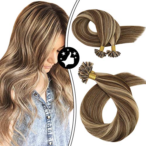 Moresoo 16Pulgadas U Tip Hair Brown/#4 Fading to Caramel Blonde/#27 Straight Pre Bonded Ombre Dip Dye Human Hair Extensions Fusion Keratin 100% Remy Human Hair 1g/s 50g