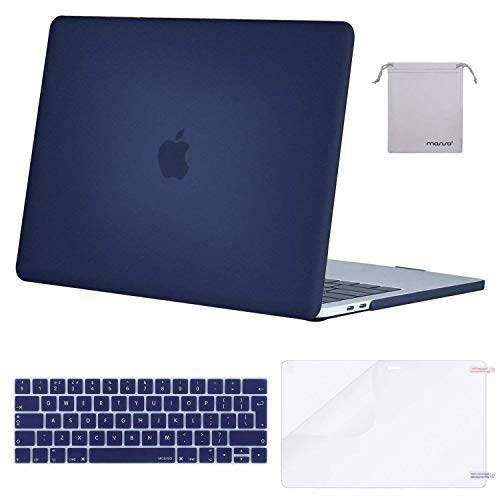 MOSISO Funda Dura Compatible con 2019 2018 2017 2016 MacBook Pro 15 Touch Bar A1990 A1707 USB-C, Plástico Rígido Carcasa&Cubierta de Teclado&Protector de Pantalla&Bolsa de Accesorios, Azul Marino