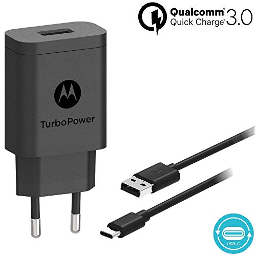 Motorola Original- TurboPower 18W Cargador de pared con SKN6473A 3.3ft (1m) cable USB-A a USB-C en caja de venta al por menor con etiqueta de autenticación de Motorola y Guía del usuario