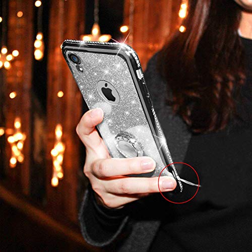 MRSTER Funda para iPhone XS MAX, Glitter Bling TPU Bumper Brillante Diamante Protector Case con Soporte Ring Kickstand de 360 Grados Carcasa para Apple iPhone XS MAX 2018. Black