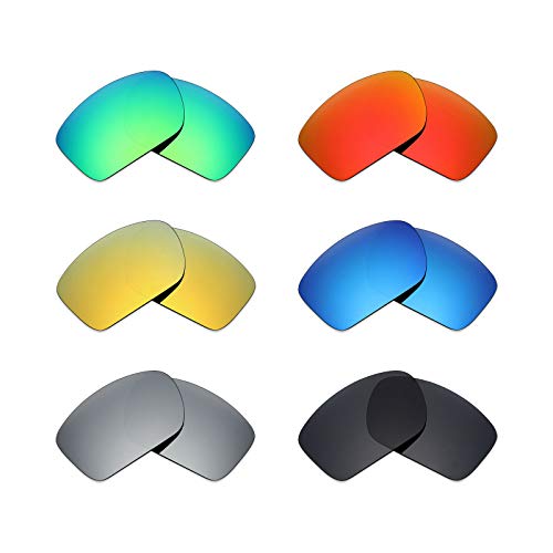 Mryok 6 pares de lentes polarizadas de repuesto para gafas de sol Oakley Big Taco – Stealth Negro/Fire Rojo/Ice Azul/Plateado Titanio/Verde esmeralda/Oro de 24 quilates