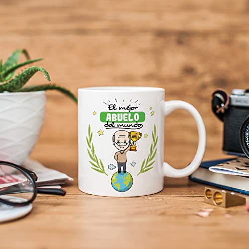 MUGFFINS Taza Abuelo - El Mejor Abuelo del Mundo - Taza Desayuno/Idea Regalo Original/Día del Padre para Abuelitos. Cerámica 350 mL