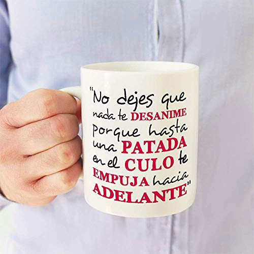 MUGFFINS Taza Original con Mensaje Gracioso - No Dejes Que Nada te desanime - cerámica 350 ml - Tazas con Frases motivacionales en Tono irónico, Reg