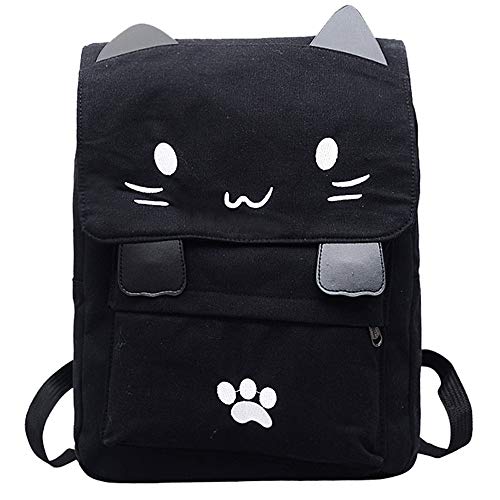 Mujer Bolso de la mochila de la escuela de la lona del gato del estudiante de las señoras Bolsos bandolera Mochila de a diario de Viaje Backpack Daypack para Escuela trabajo fecha