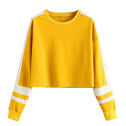 Mujer Casual Sudaderas Rayas Arcoiris Cortas Adolescentes Chicas Manga Larga Tumblr Patchwork Sudadera con Cuello Redondo Casual Tops Blusas Camiseta riou