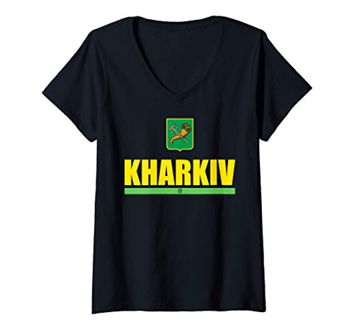 Mujer Kharkiv Ukraine Flag of Kharkov Gift Vintage Style Ukrainian Camiseta Cuello V
