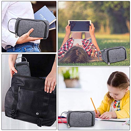 Multifuncional Estuche de Lápices - WENTS Gran Capacidad Bolsa de Lona Premium Bolsa con Mango de Lápiz Organizador de Papelería para Escuela 20 x 11,5 x 8 cm (Gris)