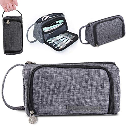 Multifuncional Estuche de Lápices - WENTS Gran Capacidad Bolsa de Lona Premium Bolsa con Mango de Lápiz Organizador de Papelería para Escuela 20 x 11,5 x 8 cm (Gris)