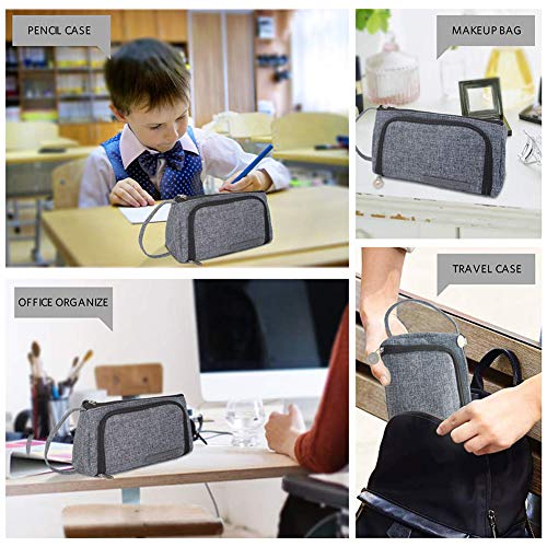 Multifuncional Estuche de Lápices - WENTS Gran Capacidad Bolsa de Lona Premium Bolsa con Mango de Lápiz Organizador de Papelería para Escuela 20 x 11,5 x 8 cm (Gris)