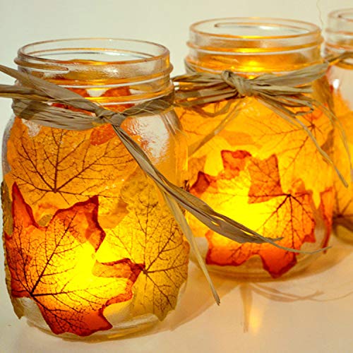 Muscccm Hojas de Otoño, 400 piezas Hojas otoño Decoracion Halloween Hojas de Arce Artificiales de Colores de Otoño Mezclados para Bodas, Acción de Gracias, Eventos y Decoración al Aire Libre del café