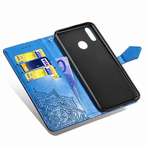 MUSESHOP Funda Xiaomi Redmi Note 7, Estuche de Cuero Estampado Mandala Libro de Cuero con Tapa y Cartera, Carcasa PU Leather con TPU Silicona Case Interna Suave - Azul