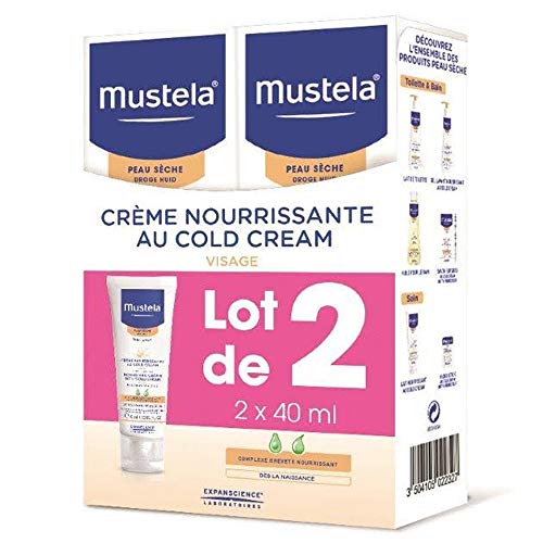 Mustela Nourishing Cream with Cold Cream - Crema facial para bebé, 2 x 40 ml